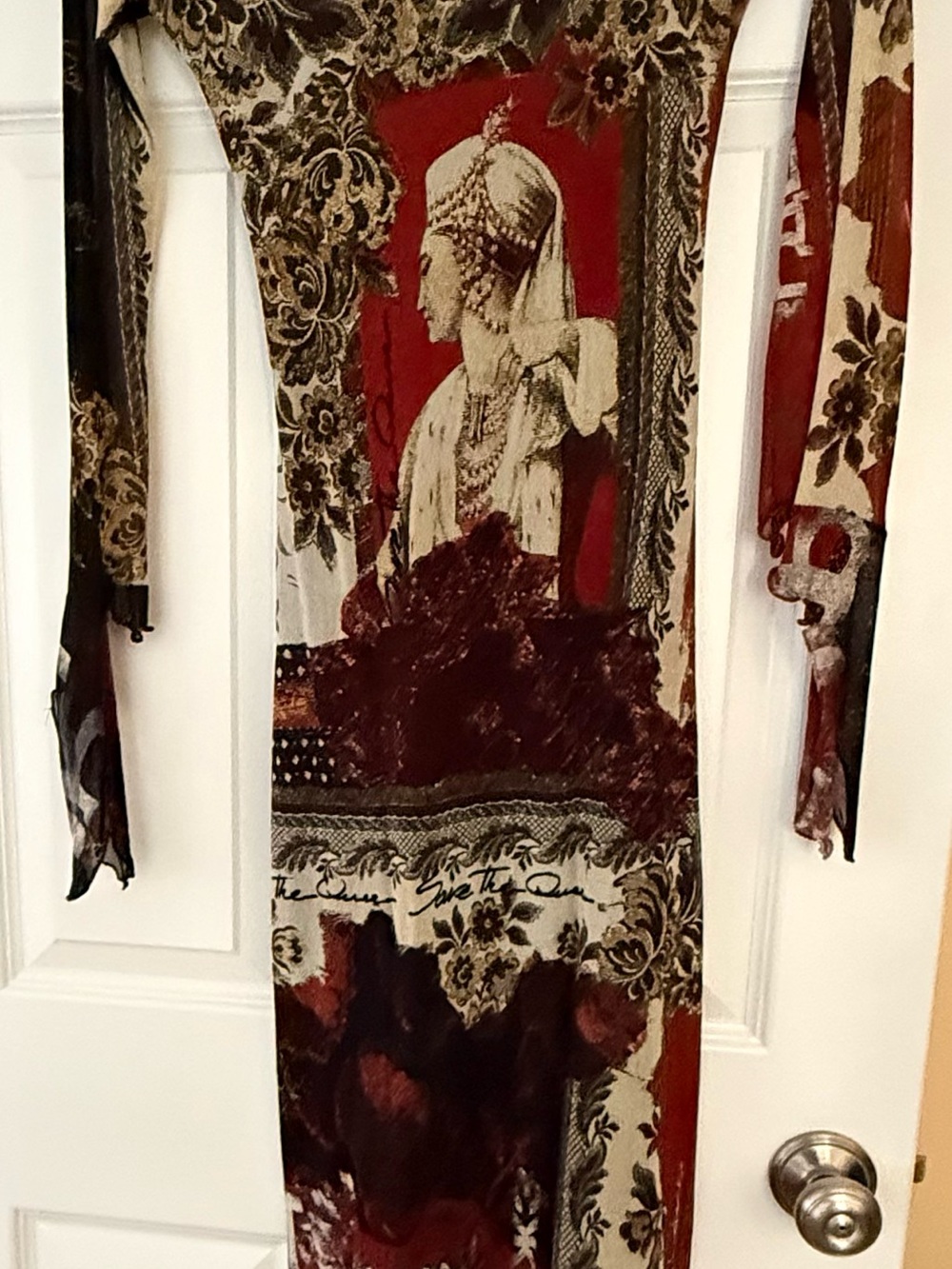 Save The Queen Red, Cream and Brown Printed Maxi Dress